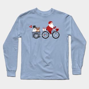 Christmas cycling tour cartoon drawing Long Sleeve T-Shirt